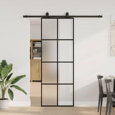 shumee vidaXL Drsna vrata z opremo črna 76x205 cm ESG steklo