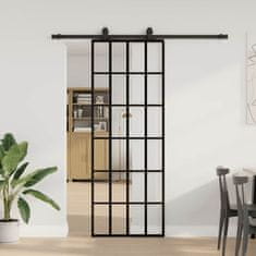 shumee vidaXL Drsna vrata z opremo črna 76x205 cm ESG steklo