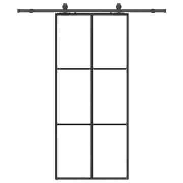 Vidaxl Drsna vrata z opremo črna 90x205 cm ESG steklo