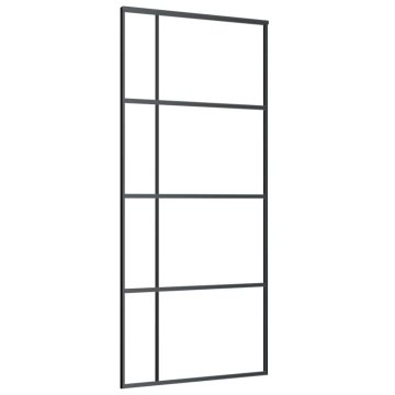 Vidaxl Drsna vrata mlečno ESG steklo in aluminij 90x205 cm črna