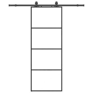 Vidaxl Drsna vrata z opremo črna 76x205 cm ESG steklo
