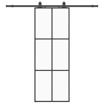 Vidaxl Drsna vrata z opremo črna 76x205 cm ESG steklo