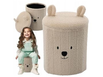 sarcia.eu Zložljiv puf s prostorom za shranjevanje, pliš, za otroke, medvedek 28x28x34 cm