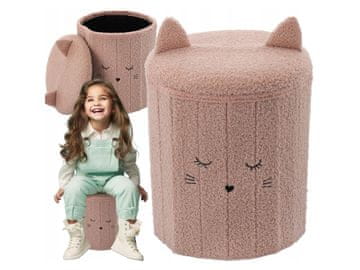 sarcia.eu Zložljiv puf s prostorom za shranjevanje, plišasti, za otroke, mačica, roza 28x28x34 cm