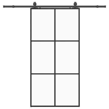 Vidaxl Drsna vrata z opremo črna 102x205 cm ESG steklo