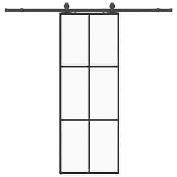 Vidaxl Drsna vrata z opremo črna 76x205 cm ESG steklo