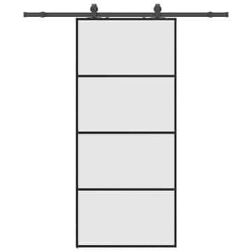 Vidaxl Drsna vrata z opremo črna 90x205 cm ESG steklo
