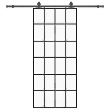 Vidaxl Drsna vrata z opremo črna 90x205 cm ESG steklo