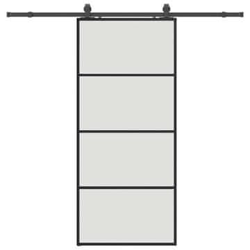 Vidaxl Drsna vrata z opremo črna 90x205 cm ESG steklo