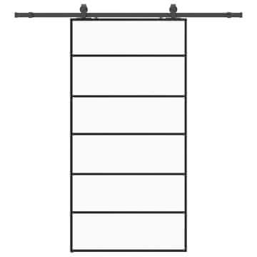 Vidaxl Drsna vrata z opremo črna 102x205 cm ESG steklo