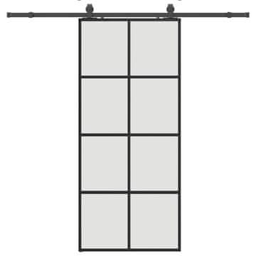 Vidaxl Drsna vrata z opremo črna 90x205 cm ESG steklo