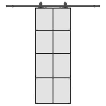 Vidaxl Drsna vrata z opremo črna 76x205 cm ESG steklo
