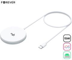 Forever MAWC-300 brezžični polnilec, 15W, MagSafe, USB-C, 100cm kabel, bel