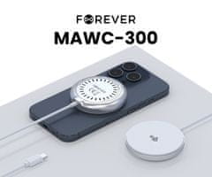 Forever MAWC-300 brezžični polnilec, 15W, MagSafe, USB-C, 100cm kabel, bel