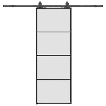 Vidaxl Drsna vrata z opremo črna 76x205 cm ESG steklo