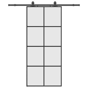 Vidaxl Drsna vrata z opremo črna 90x205 cm ESG steklo