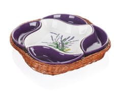 Banquet Komplet skodelic 5 kosov 28x28cm LAVENDER, v košarici, keramika/pletivo