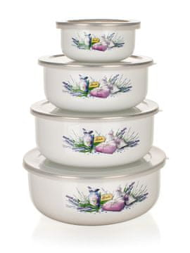 Banquet Komplet sklede z 8 kosi. (10,14,16,18 cm + 4 pokrovi) emajl LAVENDER