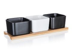 Banquet Skleda komplet 4 kosov (3x skleda, 1 pladenj) 28,2x9,8x7cm BRILLANTE porc.WHITE,BLACK/bambus