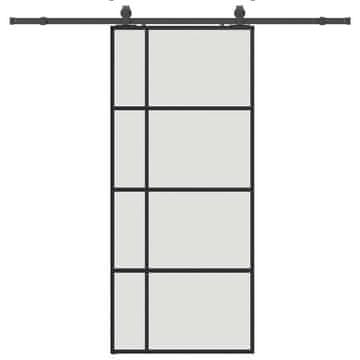 Vidaxl Drsna vrata z opremo črna 90x205 cm ESG steklo
