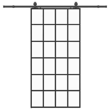 Vidaxl Drsna vrata z opremo črna 102x205 cm ESG steklo