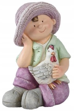 shumee Vrtna figurica deček s kokošjo 23x30,5cm Barvit vrtni okras