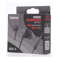 Hama slušalke USB-C z mikrofonom Sea II, ušesne čepke, črne