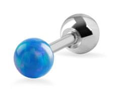 Troli Piercing uhan z modrim sintetičnim opalom