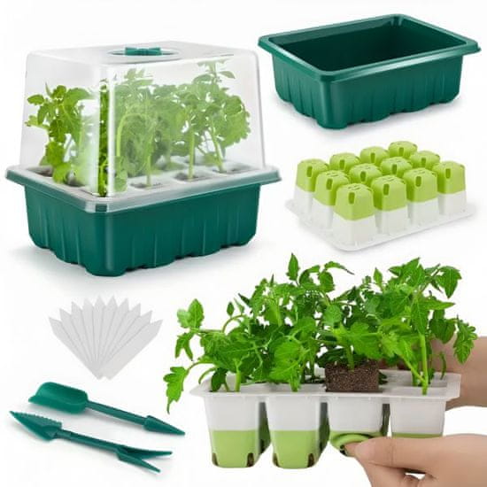 HOME & MARKER® Posoda za vzgojo semen, sadike, rastlinjak, z vrtinimi pripomočki | PLANTURKA Zelena