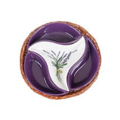 Banquet Komplet sklede, 4 kosi, d.23cm LAVENDER, v košarici, keramika/pletivo
