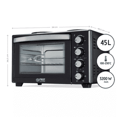 First Austria Električna konvekcijska pečica FIRST 45L, 2xkuhalna plošča, 3200W