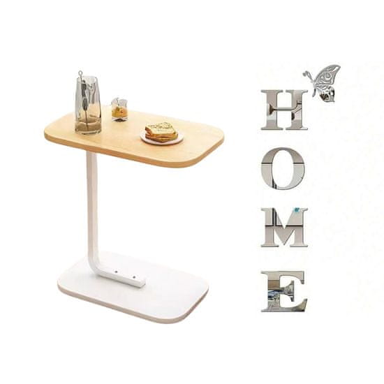 HOME & MARKER® Prenosna mizica za kavo, Klubska mizica, nočna omarica, okrasna mizica DESKICA bela + 3D stenska zrcalna nalepka HOMEWALL | DESKHOMEWHITE
