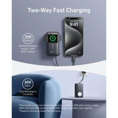Anker MagOn Powerbank 10000 mAh, 35W z vgrajenim kablom in brezžičnim polnjenjem Apple Watch