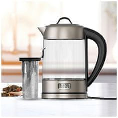 Rychlovarná konvice Black+Decker, BXKE2205E, 1,7 L, skleněná, čajový filtr, programovatelná teplota, vyjímatelný filtr, 2200-3000 W