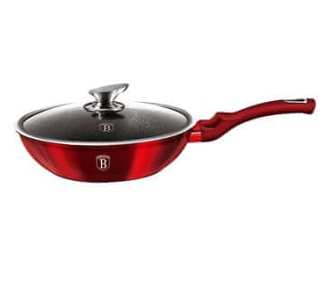 Berlingerhaus Ponev WOK s pokrovom z marmornato površino 28 cm Burgundija Metallic Line BH-1265