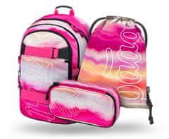 BAAGL 3 SET Skate Pink Stripes: nahrbtnik, peresnica, torba