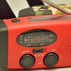 Dexxer 3v1 pohodniški aku. 2000mAh solarni FM radio na dinamo LED powerbank