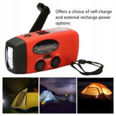 Dexxer 3v1 pohodniški aku. 2000mAh solarni FM radio na dinamo LED powerbank