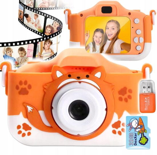 Dexxer 40Mpx otroški fotoaparat LCD oranžna lisica + 32GB SD kartica