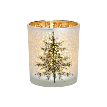 Ljubki dom Stekleni svečnik CHRISTMAS TREE 10 cm bel