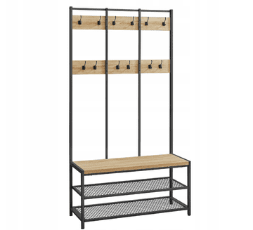 Ljubki dom Kovinska predsobna stena STAGE 184 cm, črna/dub sonoma