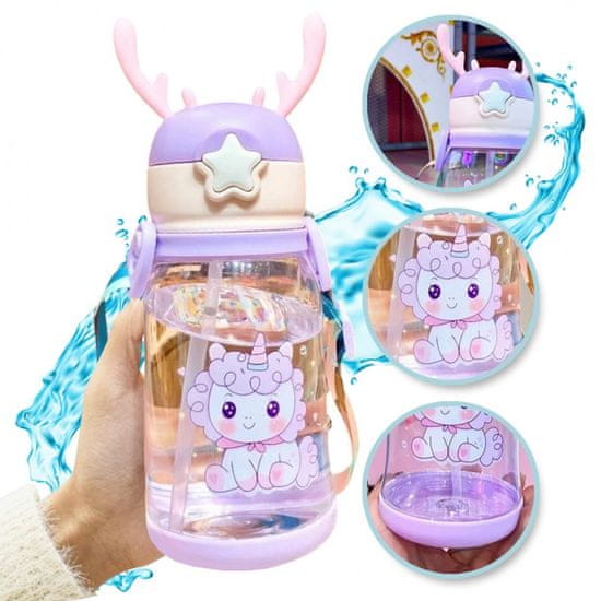 Ljubki dom Otroška plastična steklenica s slamico UNICORN 600 ml