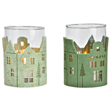 Ljubki dom Stekleni svečnik GREEN HOUSES 13 cm zelen - različne variante