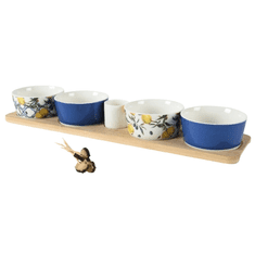 Ljubki dom Komplet porcelanastih skled za tapase na lesenem pladnju