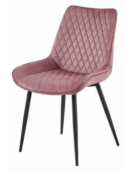 Ljubki dom Roza žametni stol VERDO s črnimi nogami