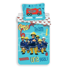 Ljubki dom Otroška bombažna posteljnina FIREMAN SAM TEAM, modra Dimenzije posteljnine: 70 x 90 cm | 140 x 200 cm