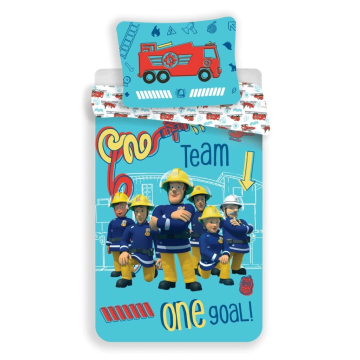 Ljubki dom Otroška bombažna posteljnina FIREMAN SAM TEAM, modra Dimenzije posteljnine: 70 x 90 cm | 140 x 200 cm