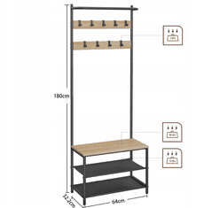 Ljubki dom Kovinsko predsoblje LOFT 180 cm, črna/hrast sonoma