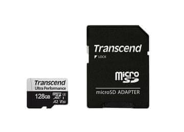 Transcend 128GB microSDXC 340S UHS-I U3 V30 A2 3D TLC (Class 10) pomnilniška kartica (z adapterjem), 160MB/s R, 125MB/s W