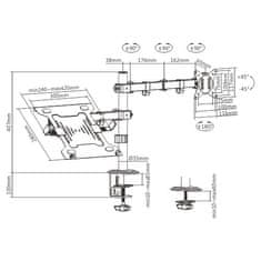 Gembird Namizni nosilec za 3 monitorje s stojalom za prenosni računalnik MA-DA-03, nagibni, do 32" in 9 kg, črn